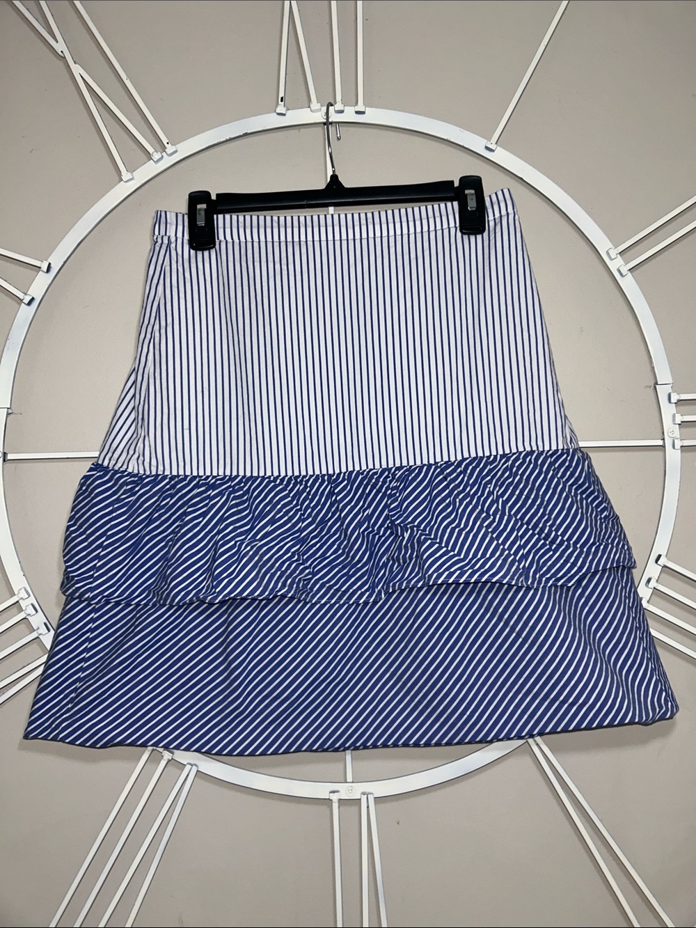 J. Crew Cocktail Blue and White Striped Tiered Ruffle A-Line Midi Skirt